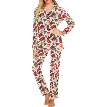 Old School Tattoo Rose Pattern Women's Long Pajama Set