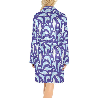 Dolphin Smile Print Pattern Women's Fleece Robe
