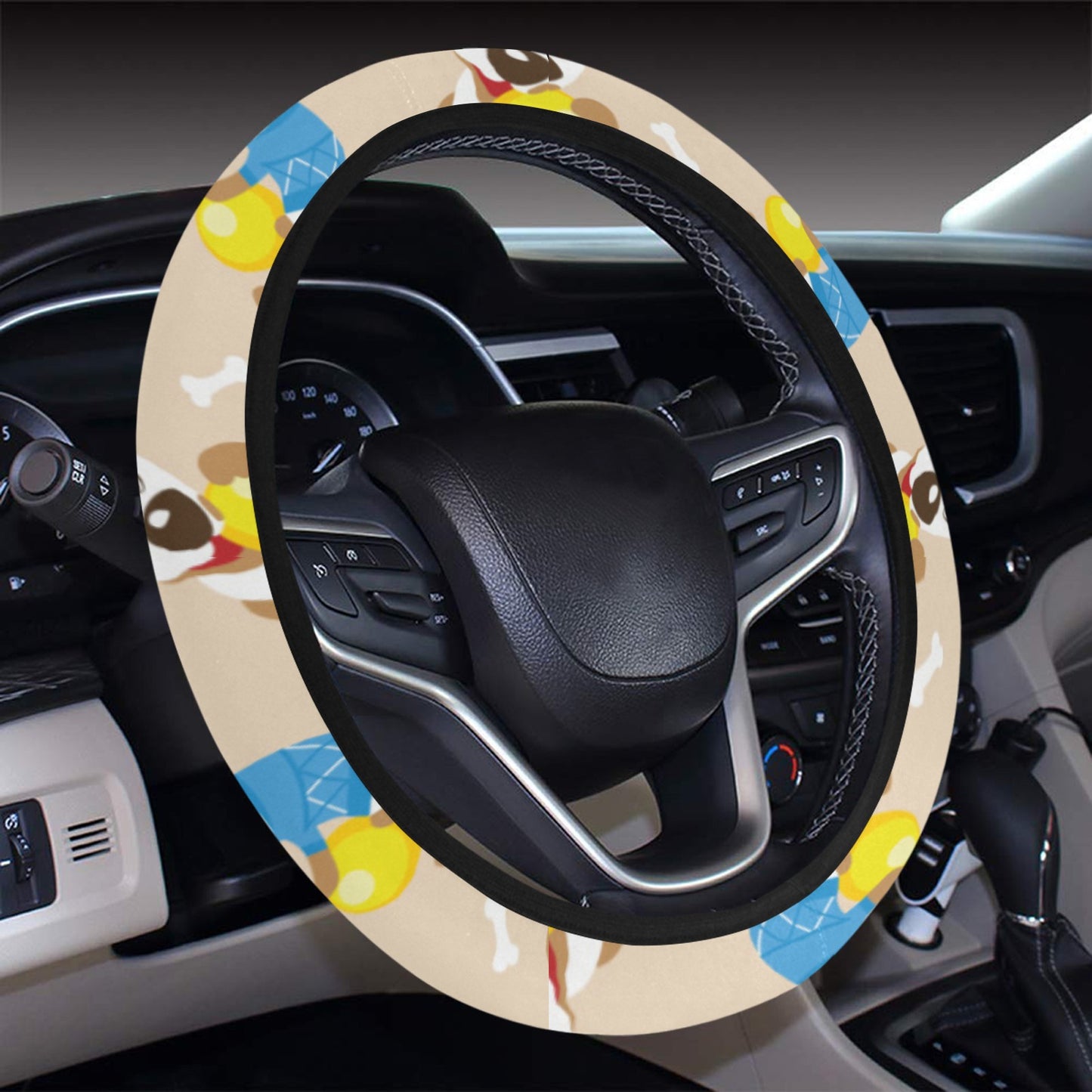 Russell Terriers Cute Print Design LKS304 Steering Wheel Cover with Elastic Edge