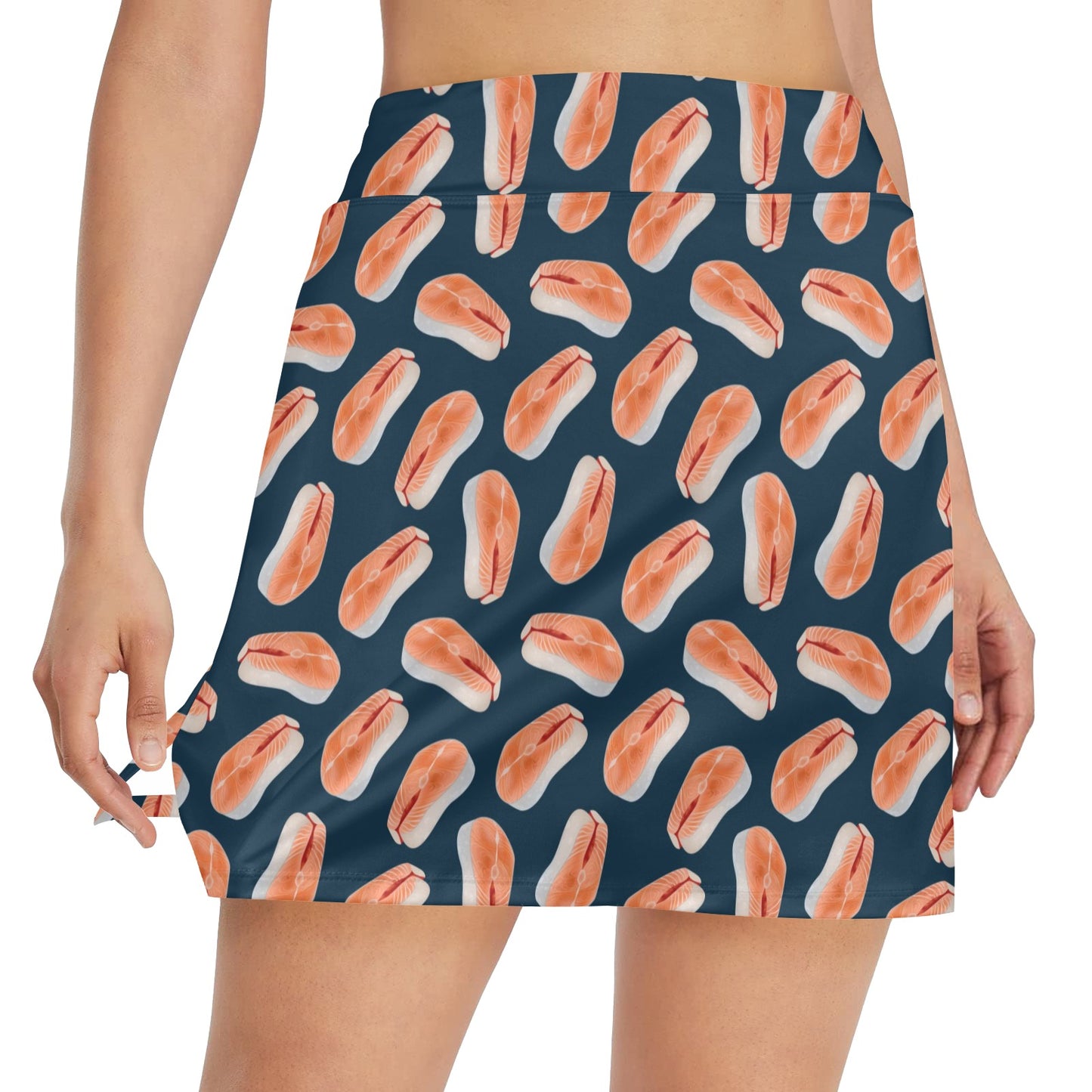 Salmon Steak Print Design LKS306 17" Golf & Pickleball Skort with Pockets