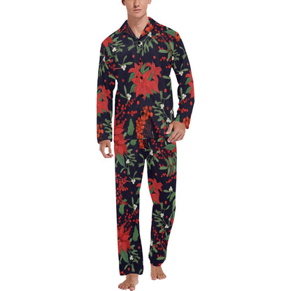 Poinsettia Pattern Print Design POT02 Men's Long Pajama Set