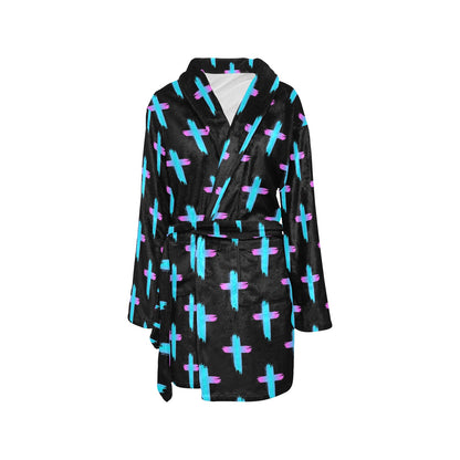 Christian Cross neon Pattern Women's Fleece Robe