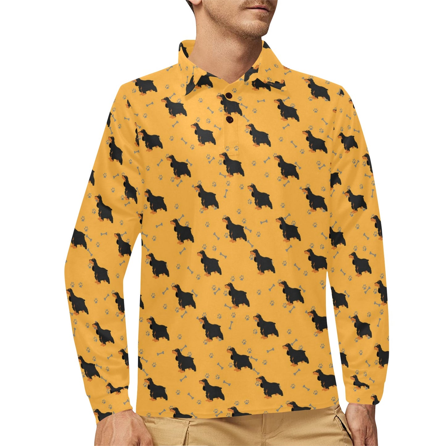 Cocker Pattern Print Design 01 Long Sleeve Polo Shirt For Men's