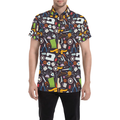 Sewing Equipment Print Design LKS308 Men Short Sleeve Button Up Shirt