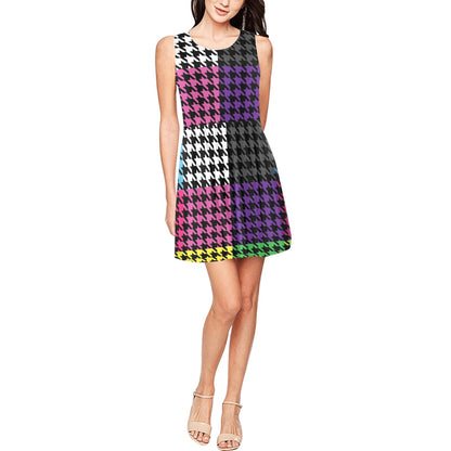 Houndstooth Colorful Pattern Print Design 01 Sleeveless Dress