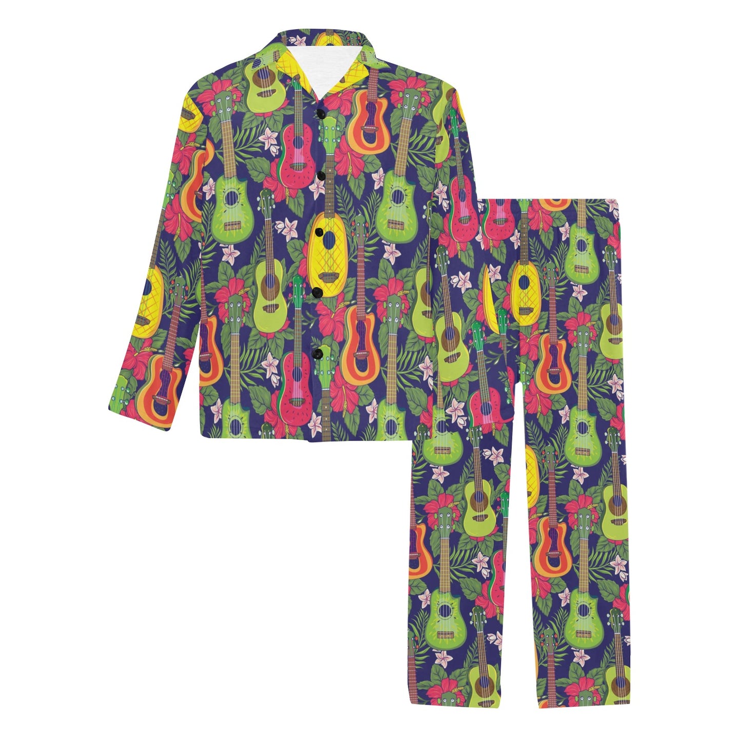 Ukulele Tropical Pattern Print Design 03 Men's Long Pajama Set