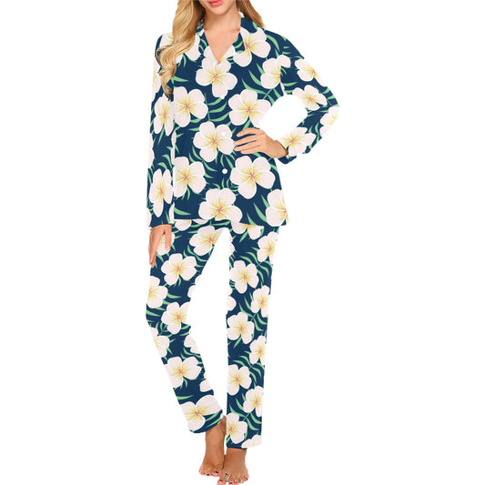 Pink Plumeria Pattern Print Design PM016 Women's Long Pajama Set