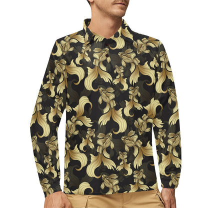Goldfish Pattern Print Design 02 Long Sleeve Polo Shirt For Men's