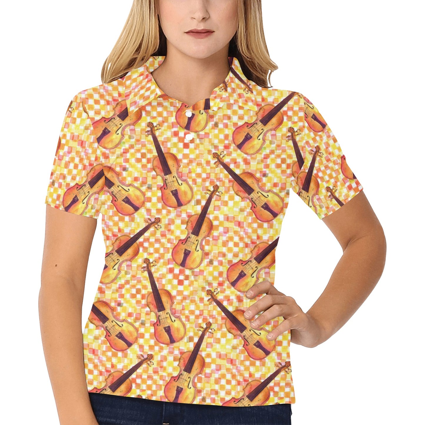 Violin Pattern Print Design 03 Women's Polo Shirt