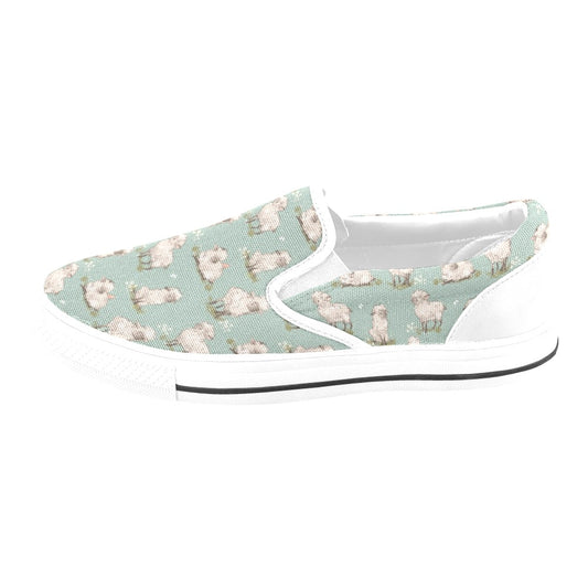 Sheep Print Design LKS405 White Slip Ons Canvas Women's Shoes