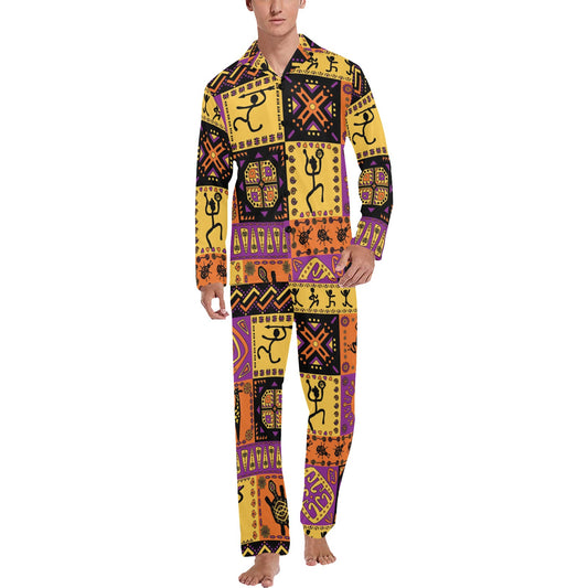 African Pattern Print Design 02 Men's Long Pajama Set