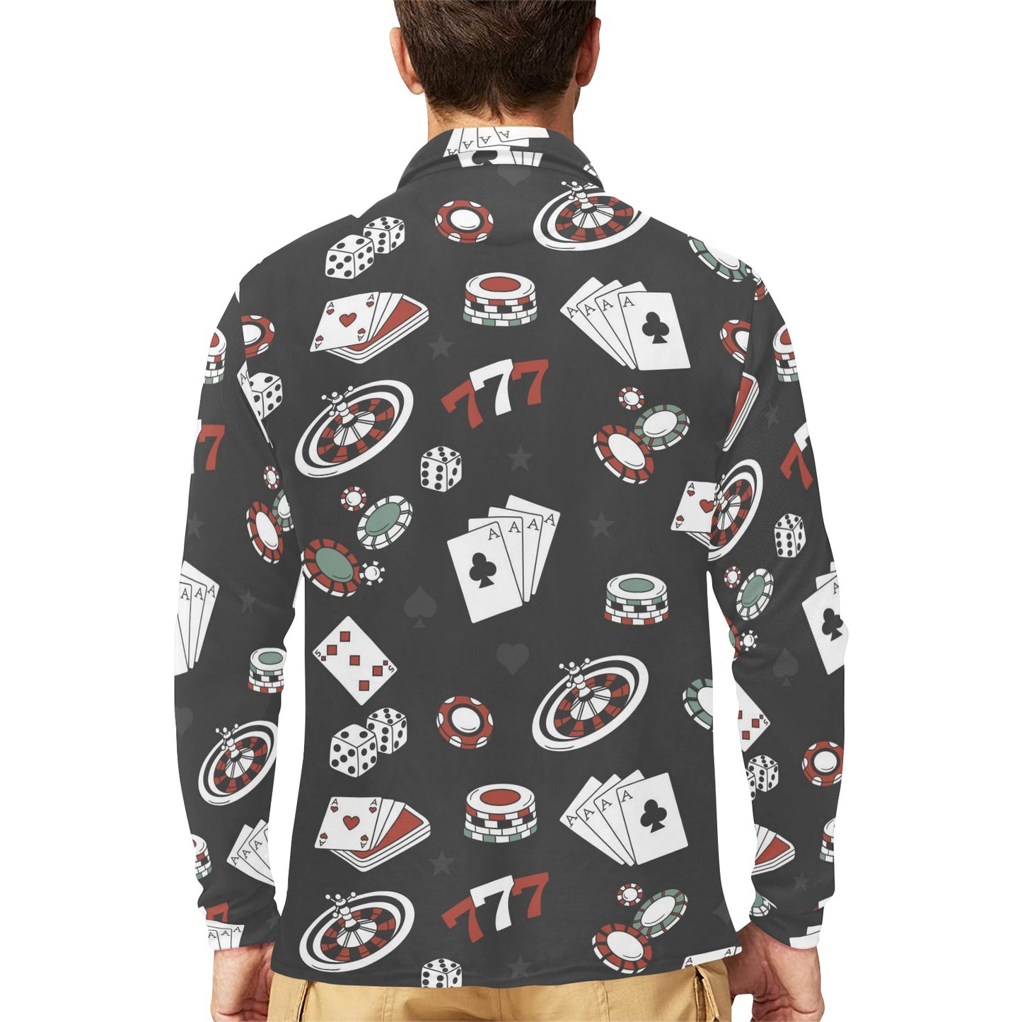 Casino Pattern Print Design 02 Long Sleeve Polo Shirt For Men's