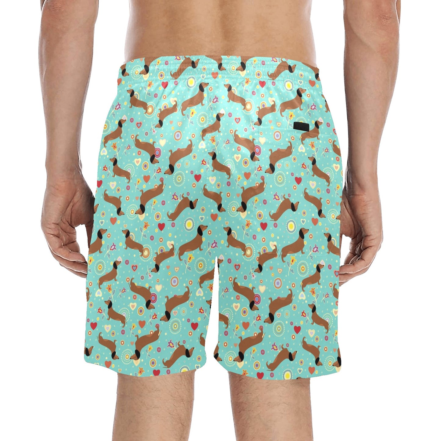 Dachshund with Floral Print Pattern Men's Swim Trunks Beach Shorts