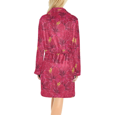 Hibiscus Red Pattern Print LKS308 Women's Fleece Robe