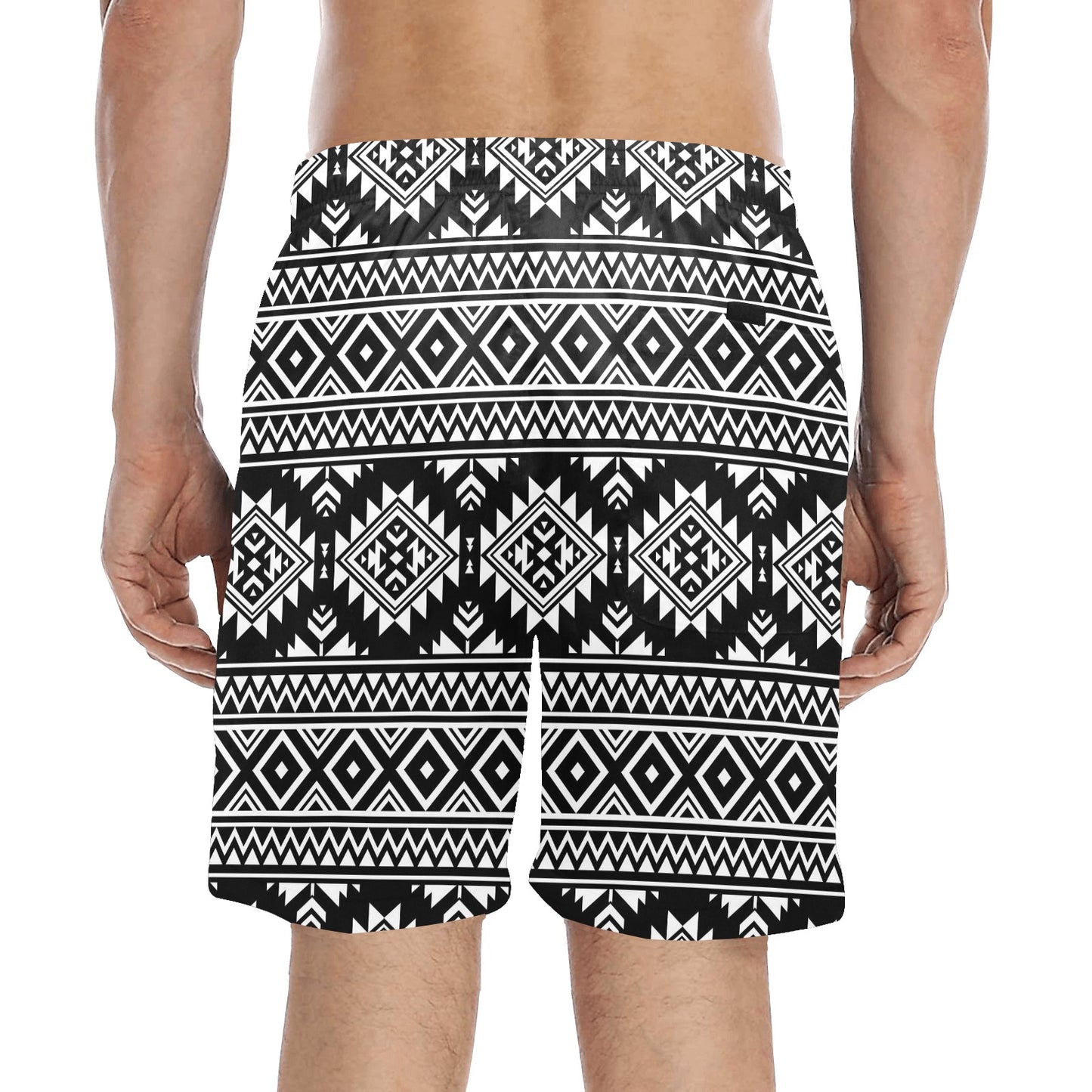 Aztec Black White Print Pattern Men's Swim Trunks Beach Shorts