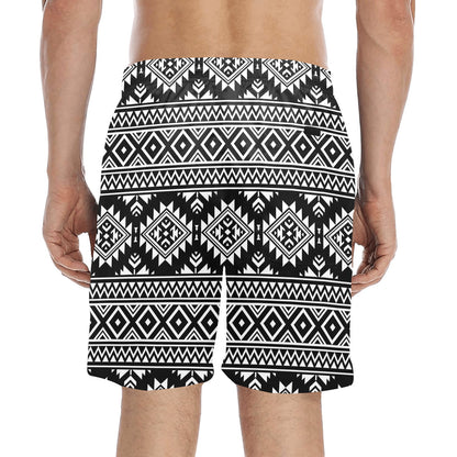 Aztec Black White Print Pattern Men's Swim Trunks Beach Shorts