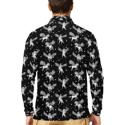 Pegasus Pattern Print Design 01 Long Sleeve Polo Shirt For Men's
