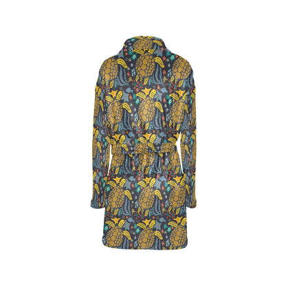 Sea Turtle Pattern Print Design T03 Women's Fleece Robe