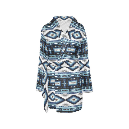 Navajo Dark Blue Print Pattern Women's Fleece Robe