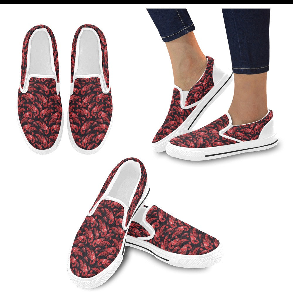 Shrimp Print Design LKS303 White Slip Ons Canvas Women's Shoes