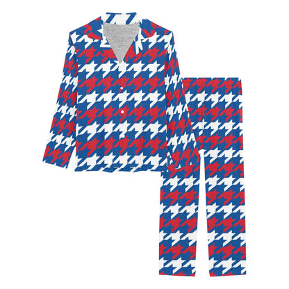 Patriotic Houndstooth Pattern Print Design A02 Women's Long Pajama Set