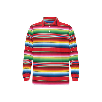 Serape Pattern Long Sleeve Polo Shirt For Men's