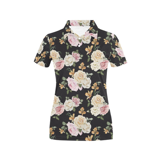 Rose Pattern Print Design A01 Women's Polo Shirt