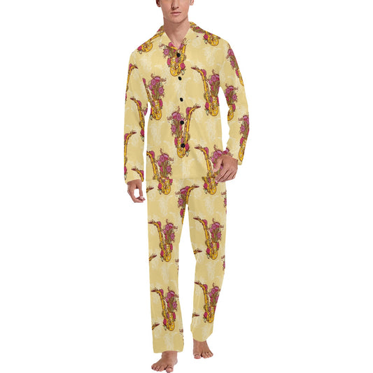 Saxophone Pattern Print Design 04 Men's Long Pajama Set