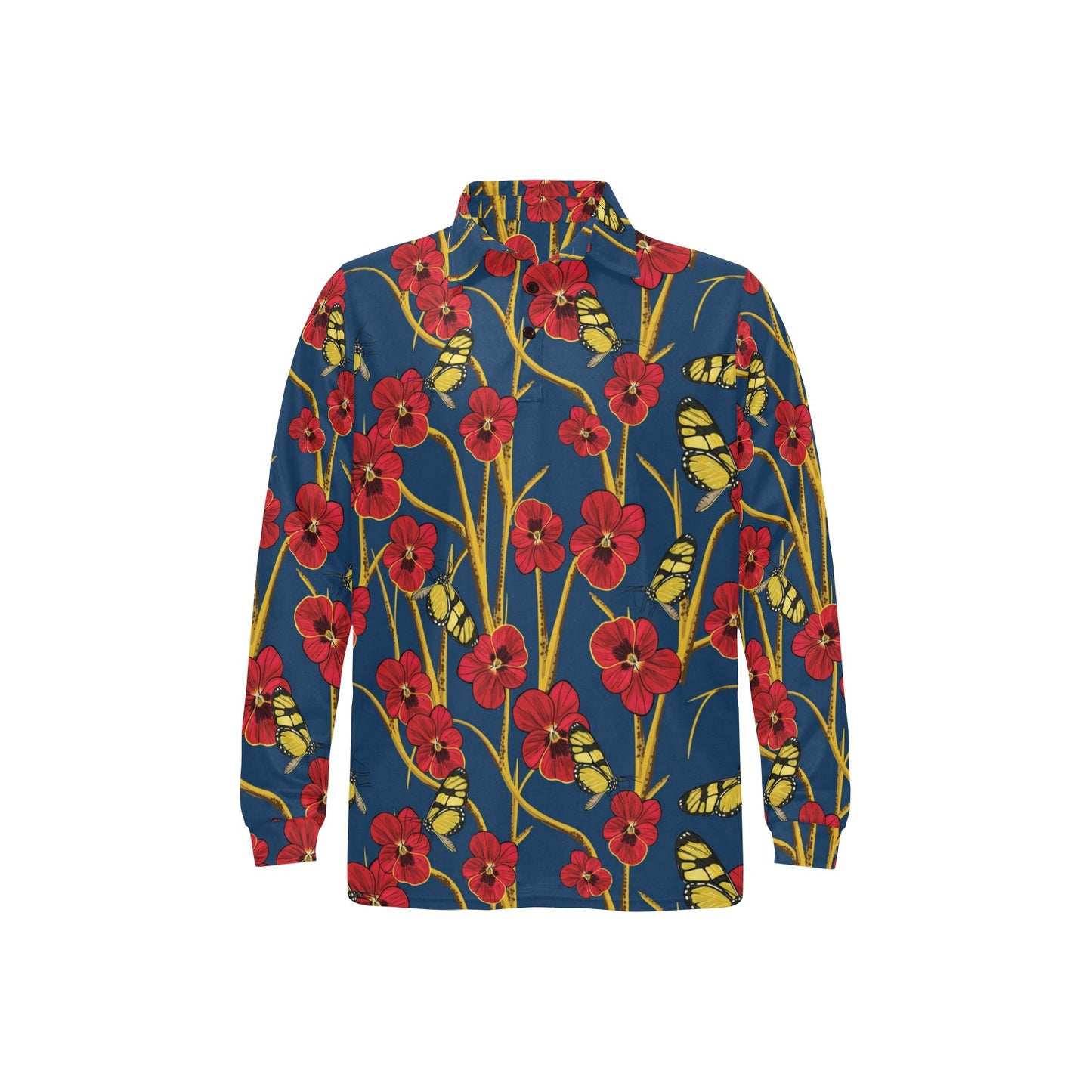 Pansy Pattern Print Design A01 Long Sleeve Polo Shirt For Men's