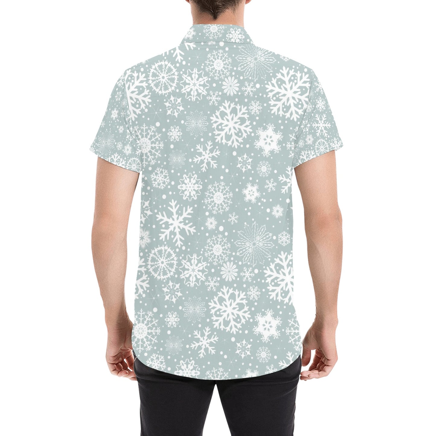 Snowflake Print Design LKS303 Men Short Sleeve Button Up Shirt