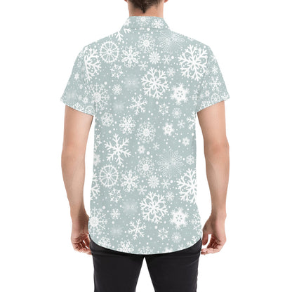 Snowflake Print Design LKS303 Men Short Sleeve Button Up Shirt