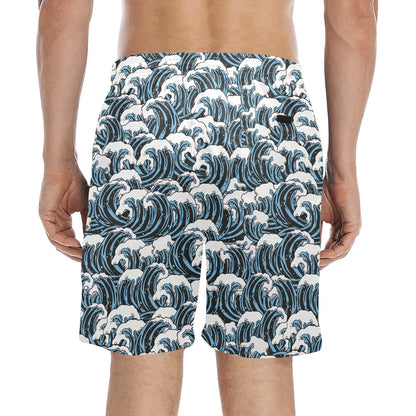 Surf Wave Pattern Print Men's Swim Trunks Beach Shorts