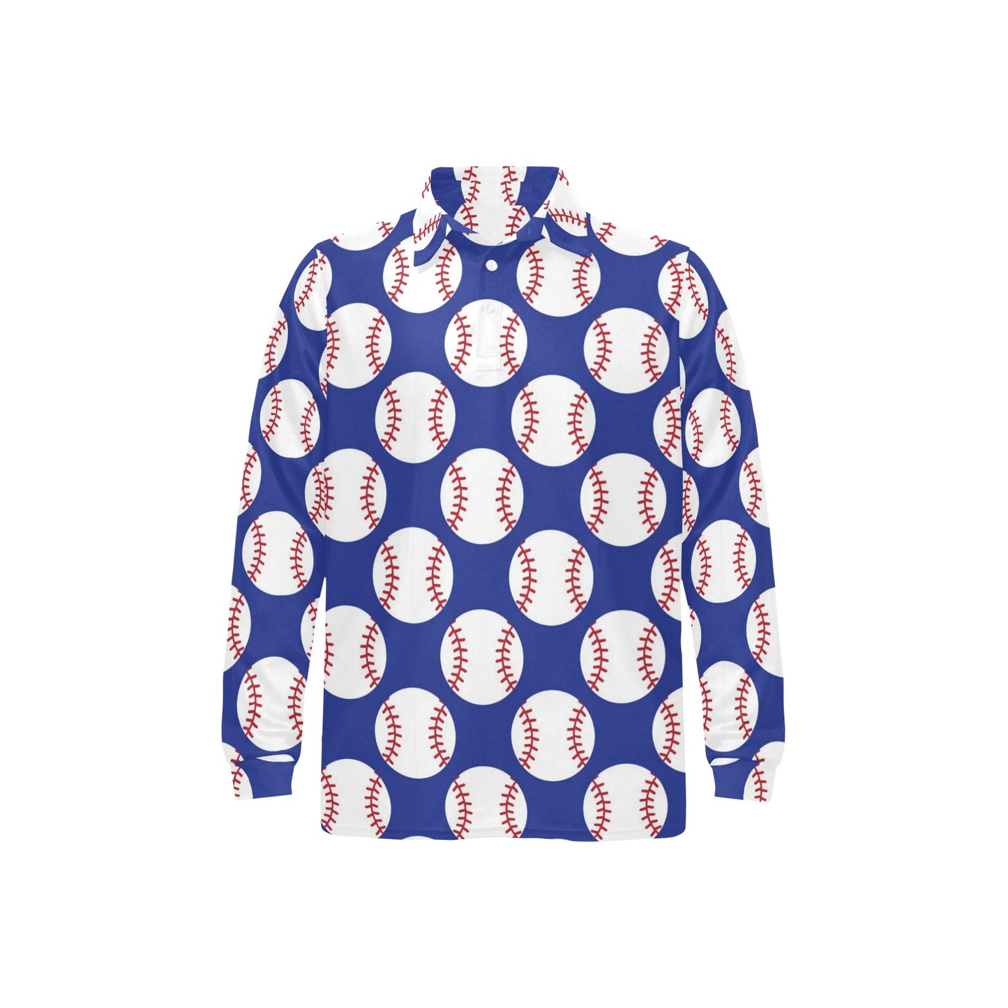 Baseball Blue Background Long Sleeve Polo Shirt For Men's