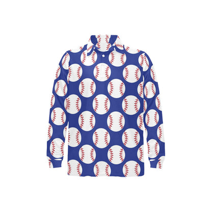Baseball Blue Background Long Sleeve Polo Shirt For Men's