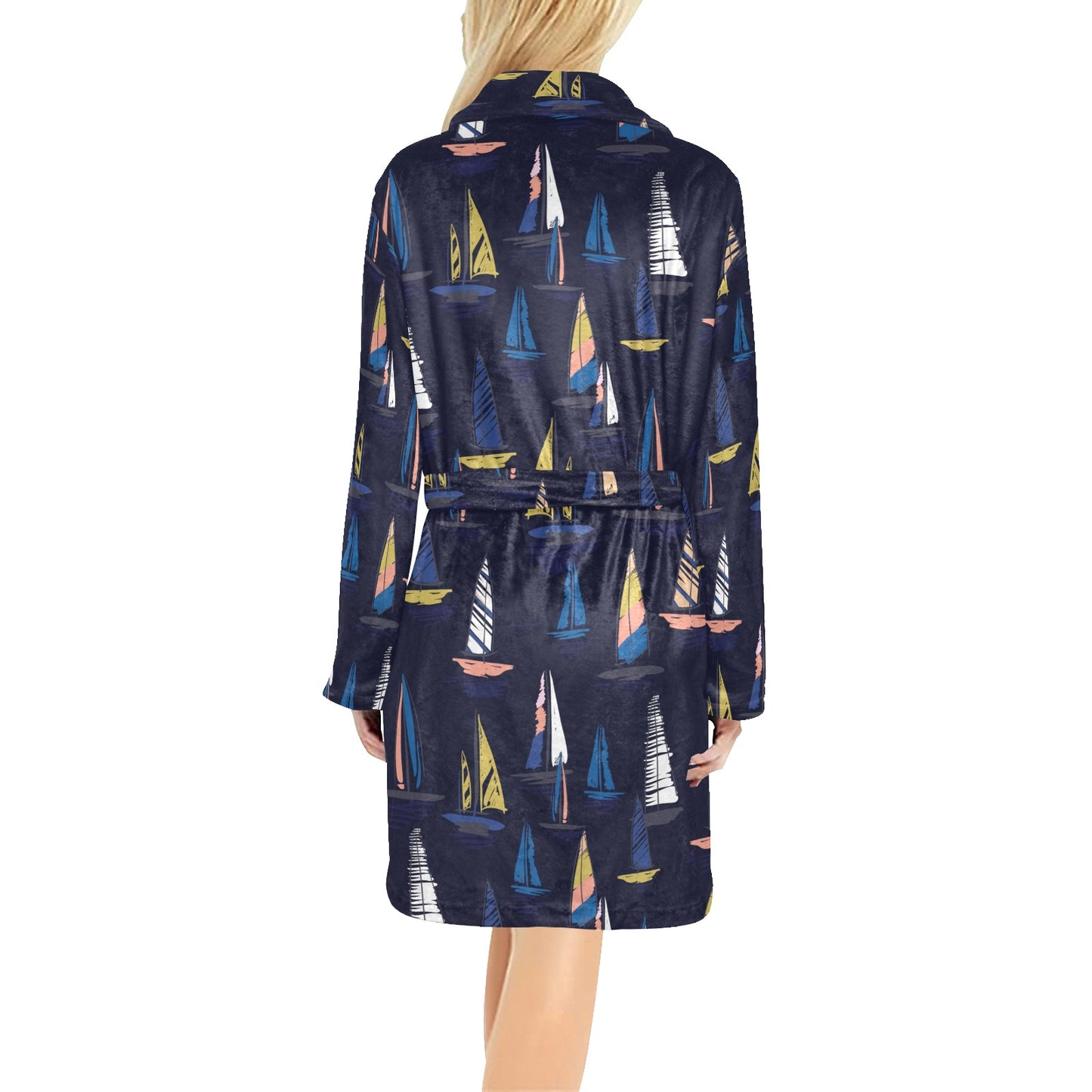 Sailing Ships Pattern Print Design A03 Women's Fleece Robe