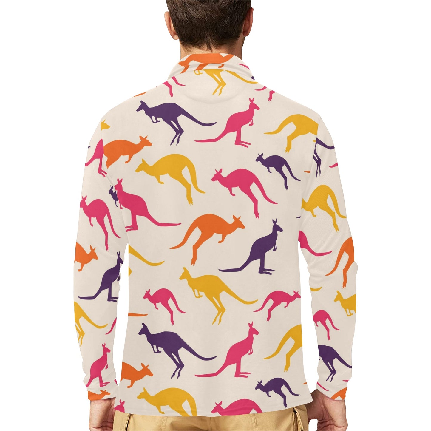 Kangaroos Pattern Print Design 01 Long Sleeve Polo Shirt For Men's
