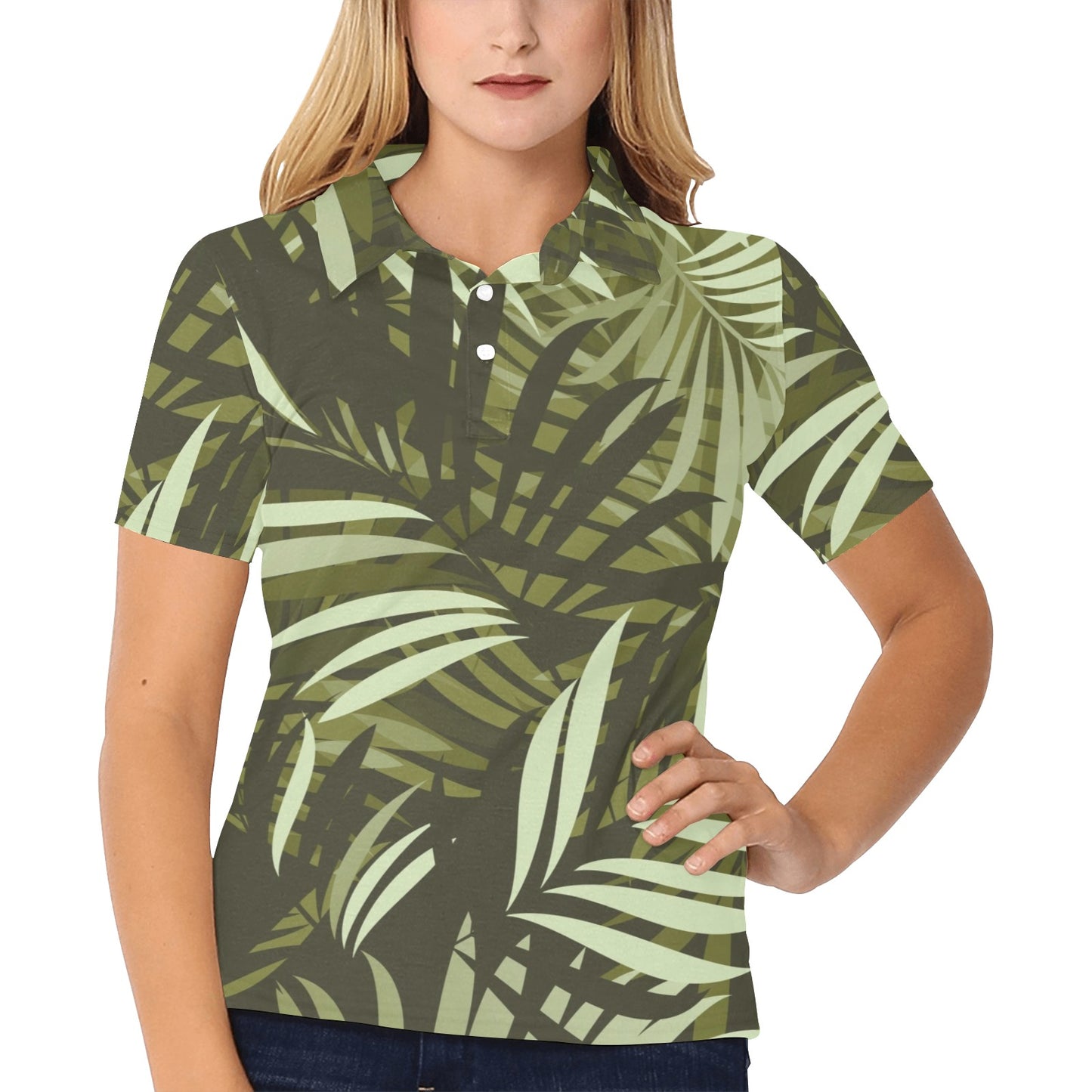 Palm Leaves Pattern Print Design PL05 Women's Polo Shirt