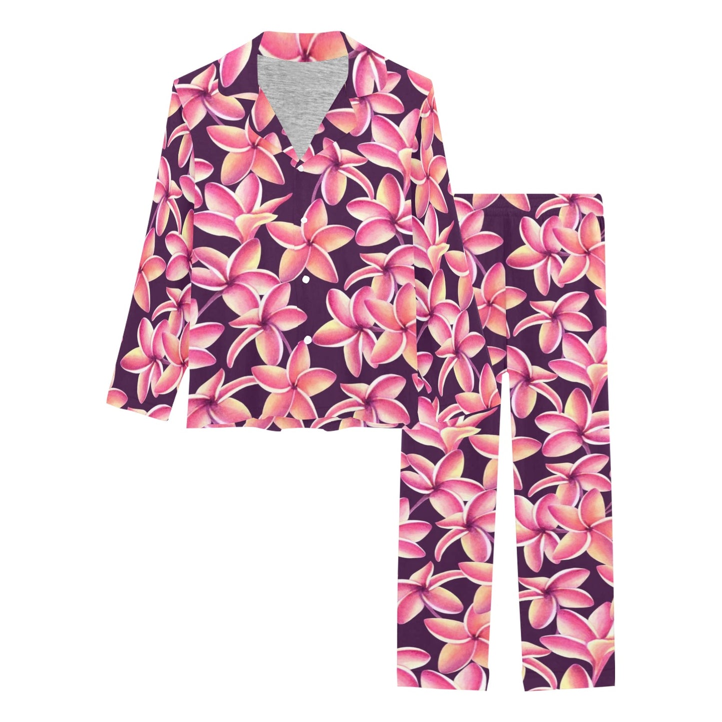 Purple Plumeria Pattern Print Design PM010 Women's Long Pajama Set