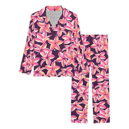 Purple Plumeria Pattern Print Design PM010 Women's Long Pajama Set