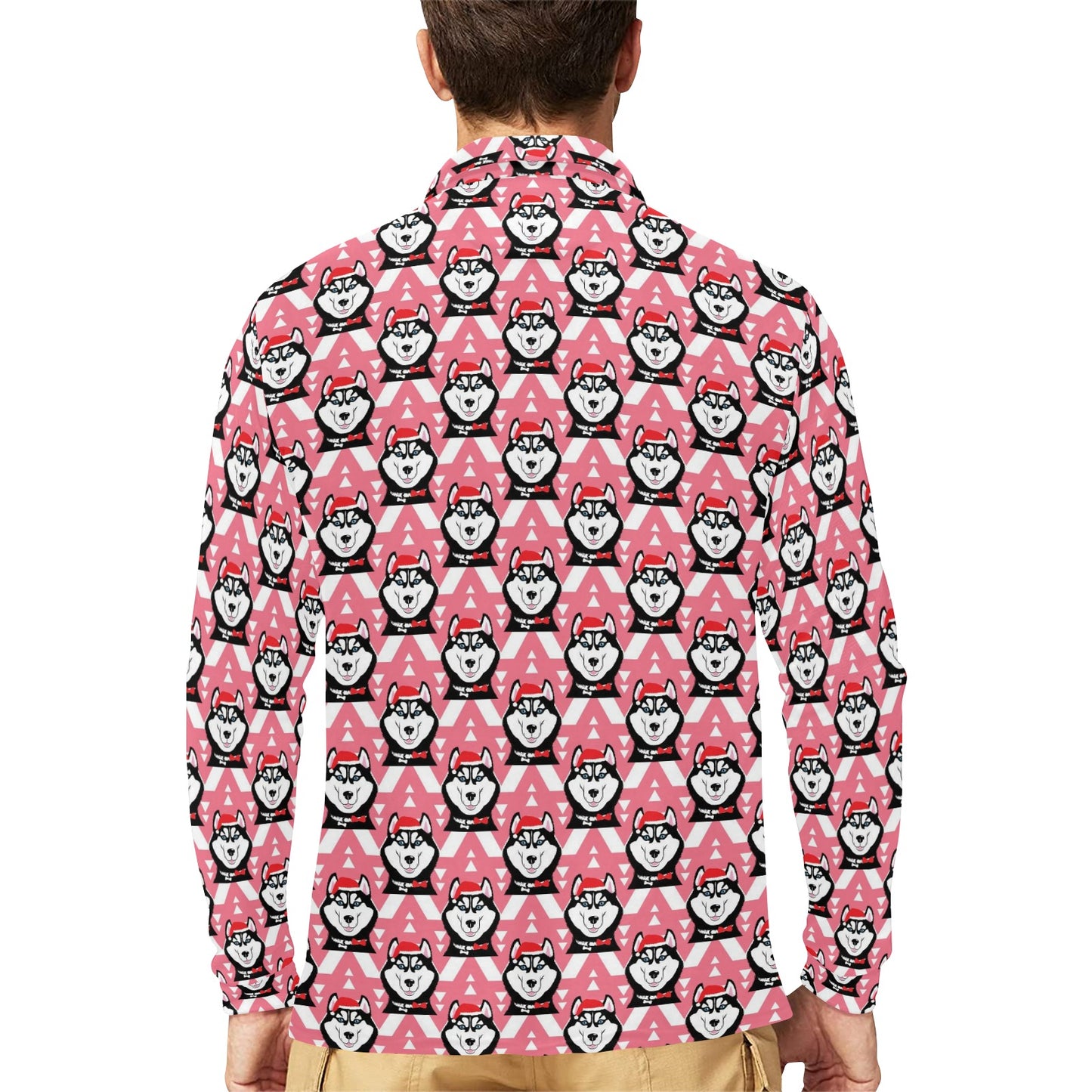 Siberian Huskies Christmas Themed Print Design LKS302 Long Sleeve Polo Shirt For Men's