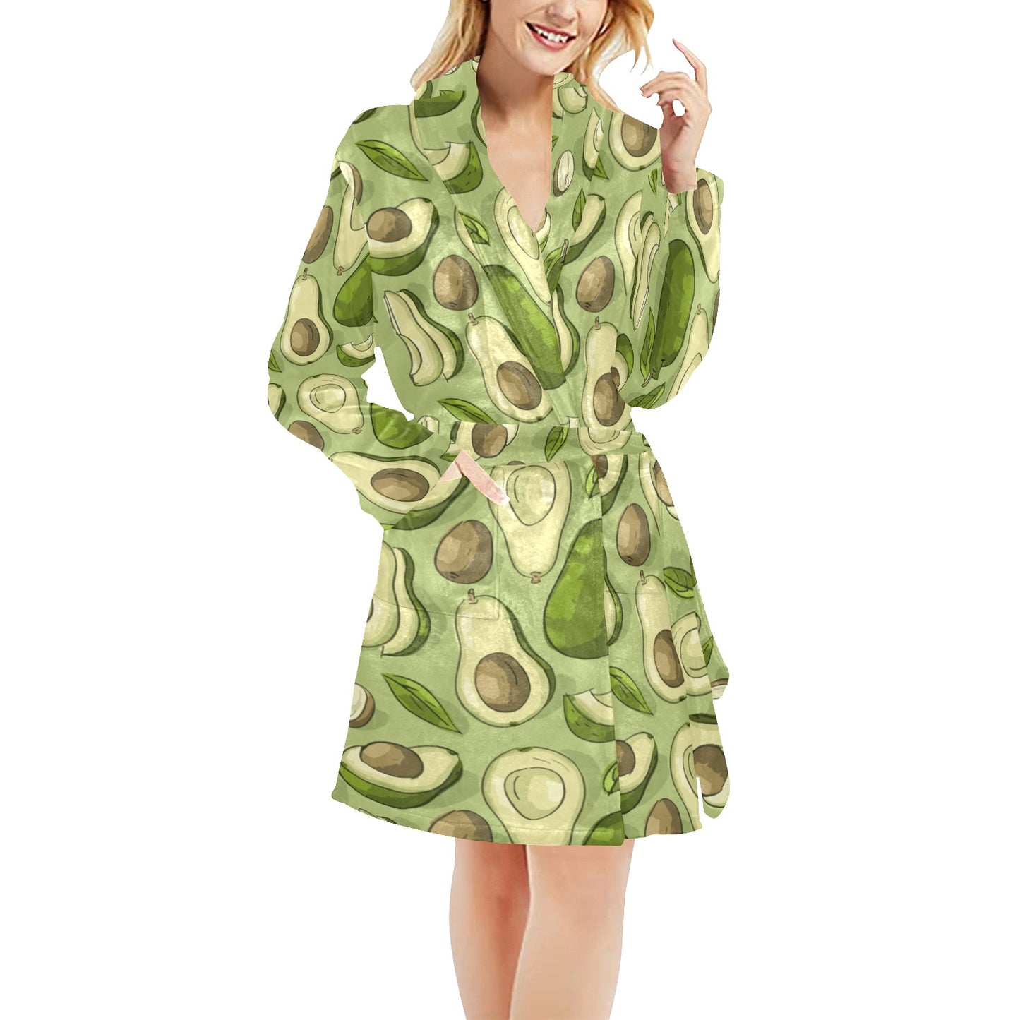 Avocado Pattern Print Design AC03 Women's Fleece Robe