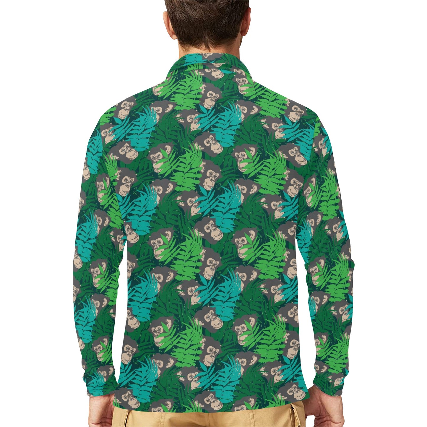Chimpanzee Pattern Print Design 01 Long Sleeve Polo Shirt For Men's