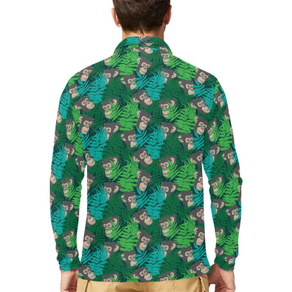 Chimpanzee Pattern Print Design 01 Long Sleeve Polo Shirt For Men's