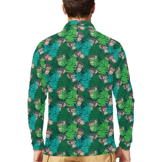 Chimpanzee Pattern Print Design 01 Long Sleeve Polo Shirt For Men's