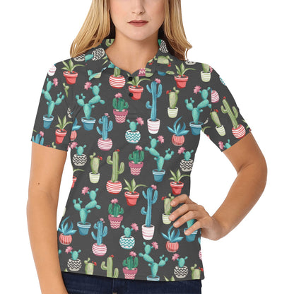 Cactus Pattern Print Design 02 Women's Polo Shirt