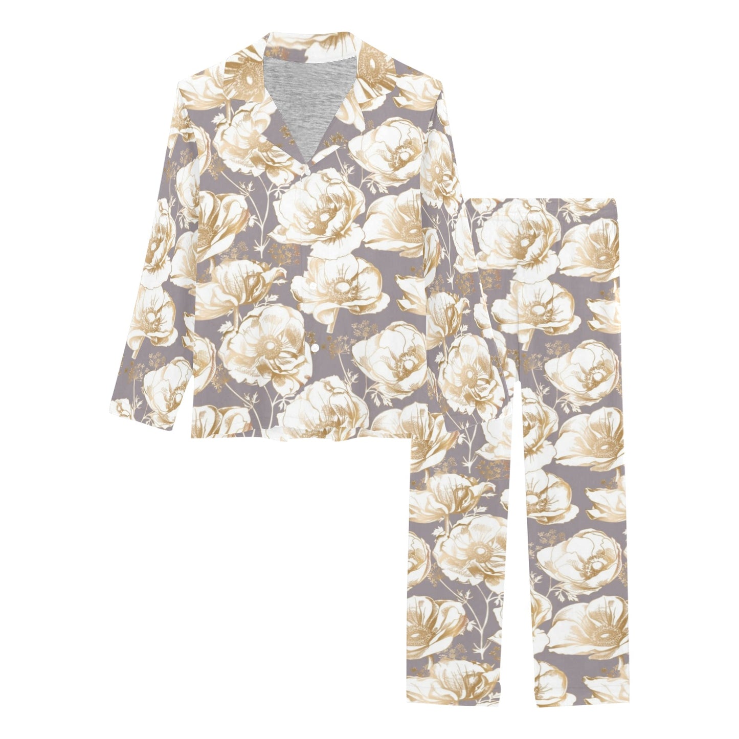 Anemone Pattern Print Design AM05 Women's Long Pajama Set