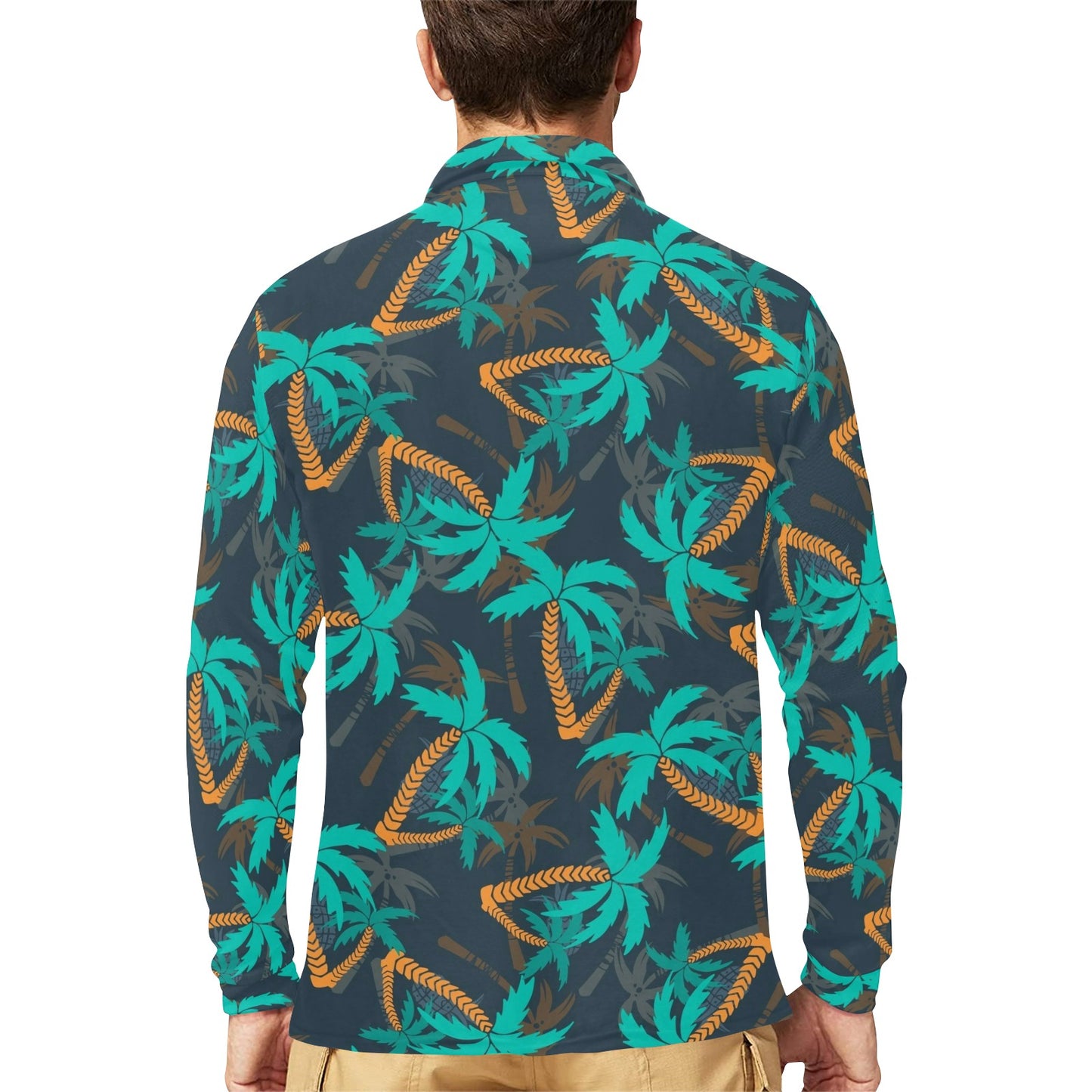 Palm Tree Pattern Print Design PT01 Long Sleeve Polo Shirt For Men's