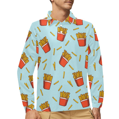 French Fried Pattern Print Design 02 Long Sleeve Polo Shirt For Men's