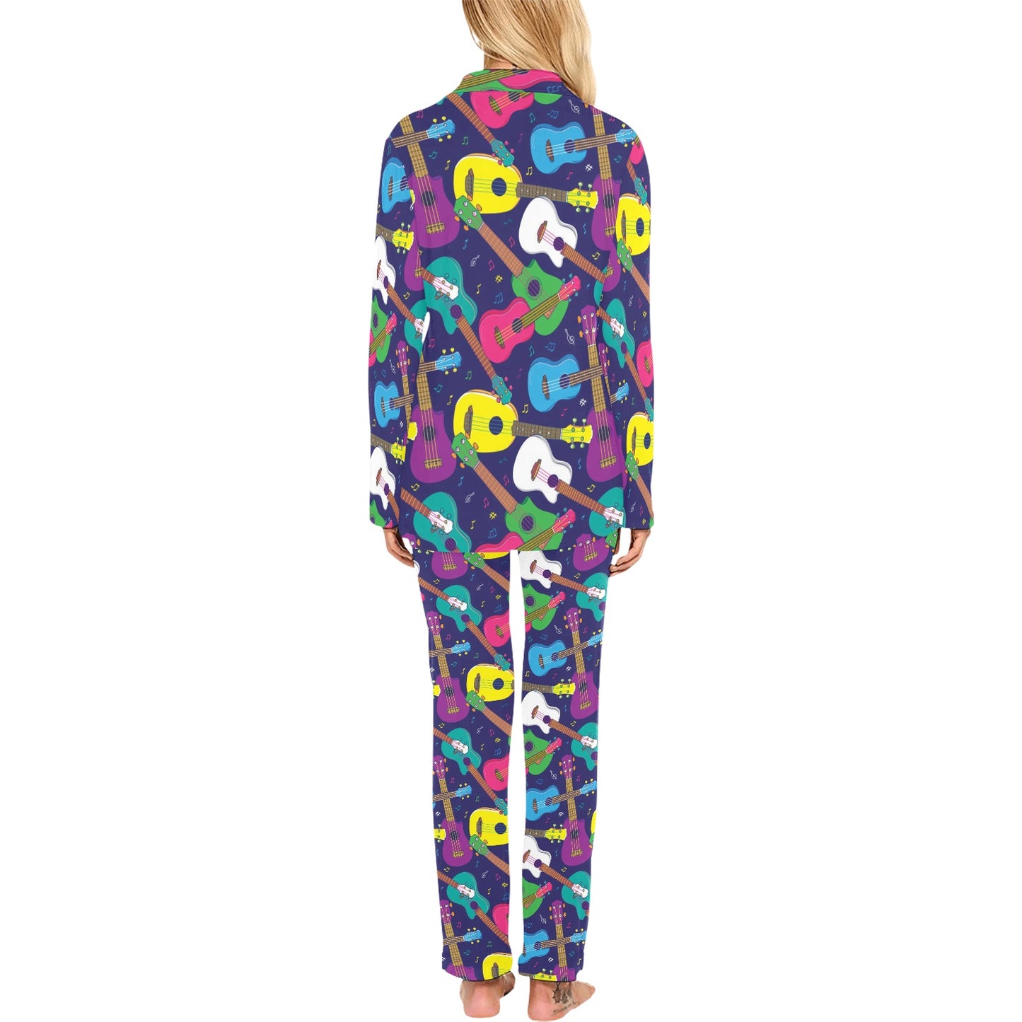 Ukulele Pattern Print Design 02 Women's Long Pajama Set