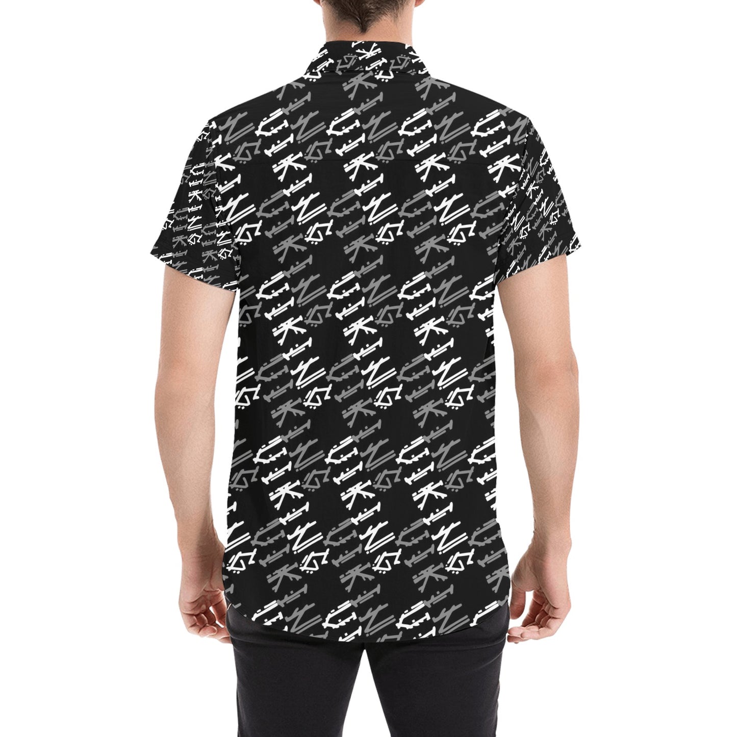Vikings Print Design LKS306 Men Short Sleeve Button Up Shirt
